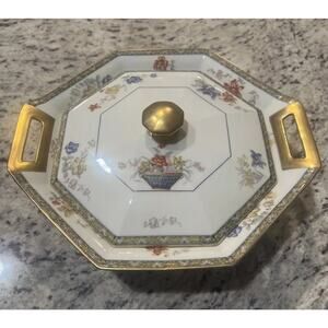 Antique Theodore Haviland Coromandel Limoges‎ Octagon Covered Lid Vegetable Bowl